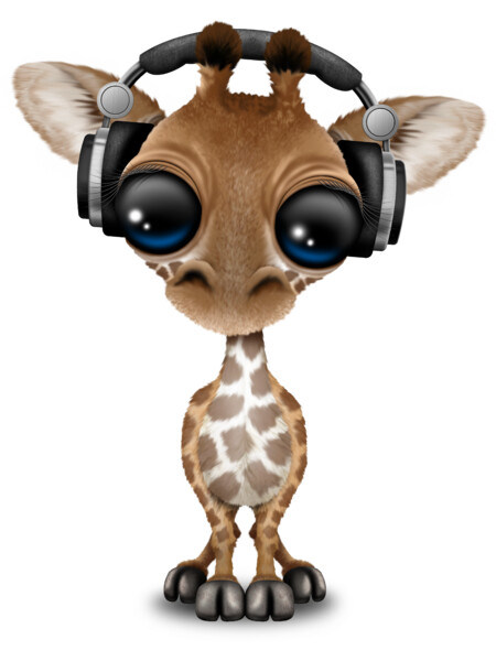Cute Baby Giraffe Dj Wearing Headphones by jeffbartels