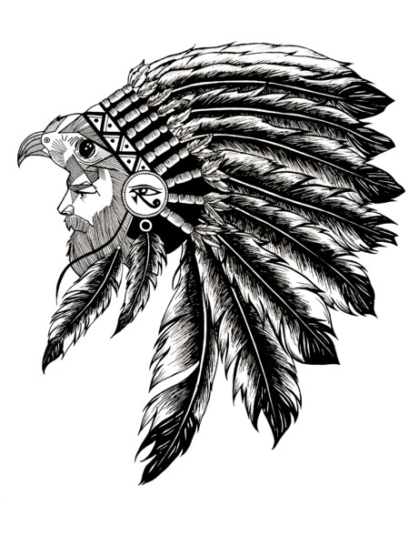 Horus falcon with sacred feathers headdress | Third eye of Horus
