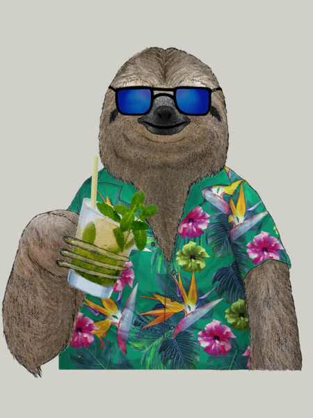 Sloth on summer holidays drinking a mojito