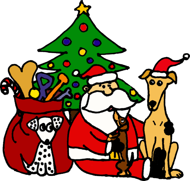 Santa Claus and Dogs Christmas Art