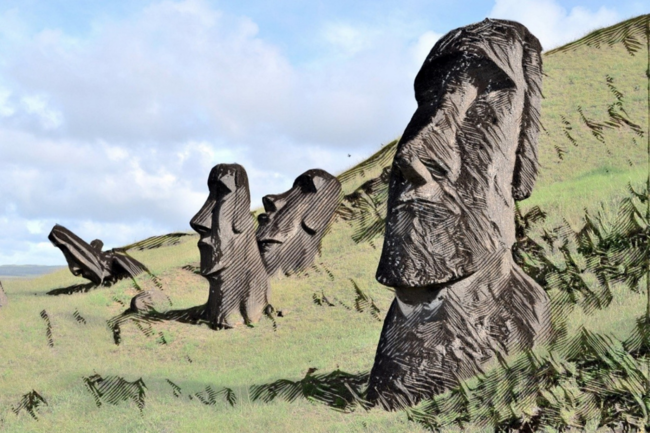 Chile Easter Island Moais Ahu Tongariki Artistic Illustration