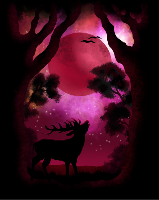 Deer and Blood Moon by tebscooler