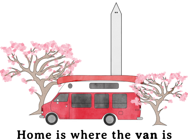 Van in Washington DC with Cherry Blossoms