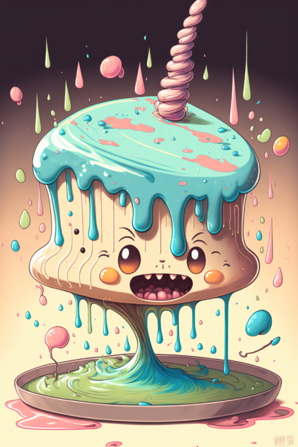 Cake Caricature - January 1st  Yearlong Psychedelic Cute Dessert