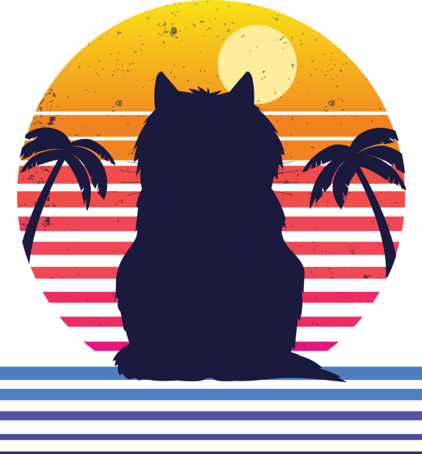 Island Cat Retro Synthwave Sunset by edmproject