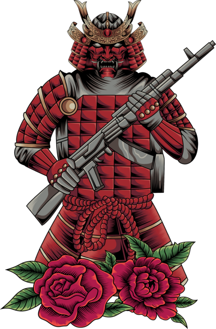 Samurai holding rifle illustration