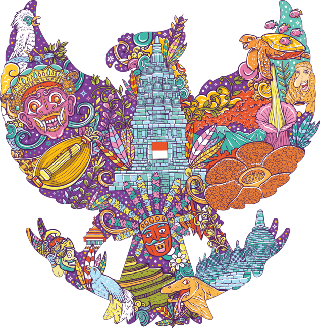 colorful illustration doodle of indonesia with garuda pancasila