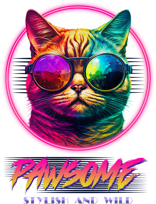 Pawsome Cool Cat Wearing Sunglasses 80's by Juka