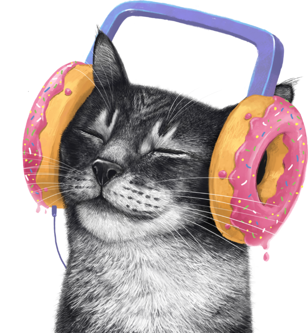 Cat with headphones by kodamorkovkart