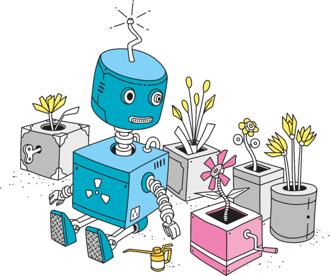 Robot and Flowers by asitha