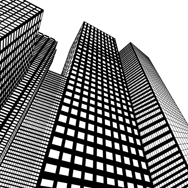 city buildings black and white