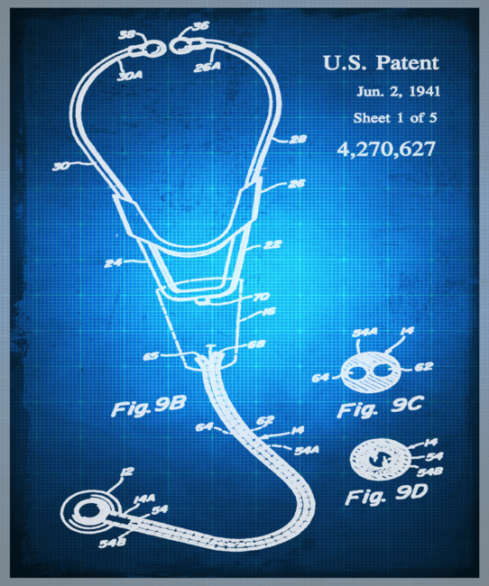 Doctor Stethoscope 1 Patent Blueprint Drawing