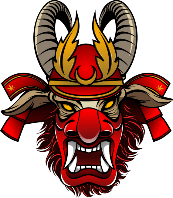 Red Bearded Oni-Goat Samurai with Onimask