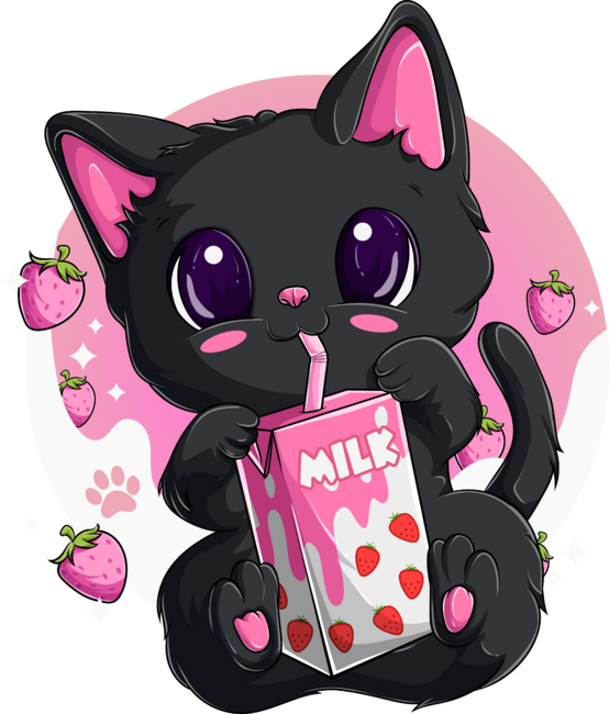 Strawberry Milk Kawaii Cute Cat Maneki Neko