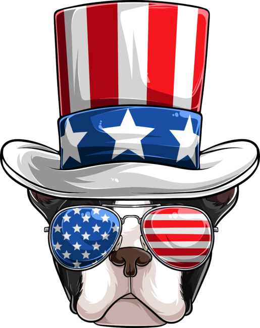 4th Of July Black &amp; White Boston Terrier Dog USA Flag Hat