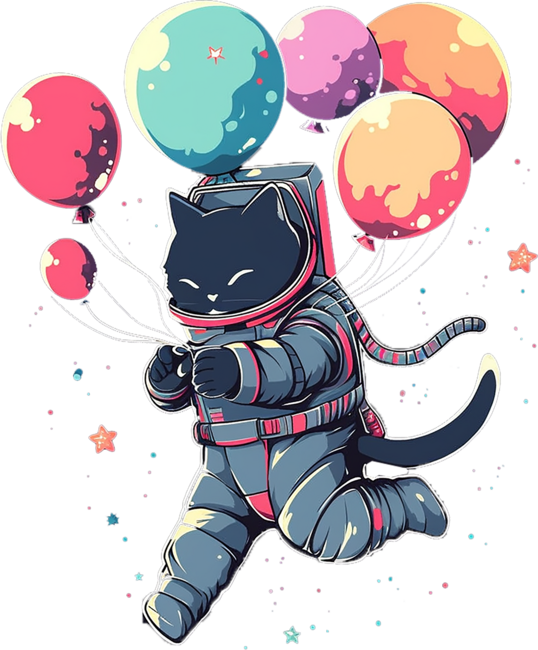 cat hold balloons