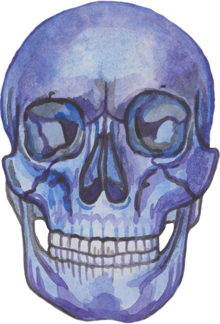 Blue violet watercolor spooky skull