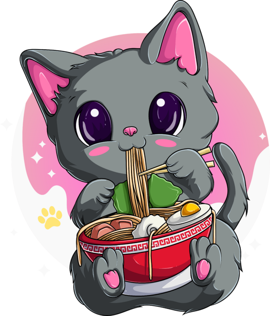 Cute Kawaii Cat Maneki Neko Noodles Japanese Ramen