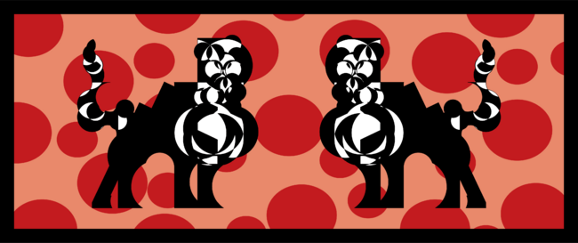 Geometric Tigers on pink with red circles