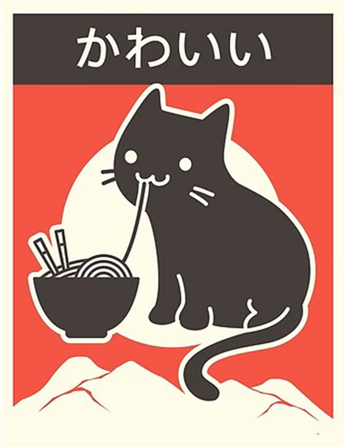 Kawaii Vintage Style Japenese Ramen Cat