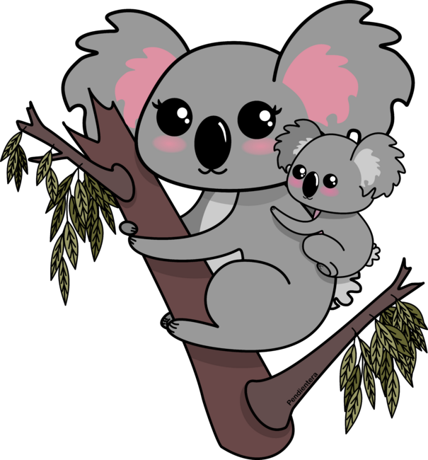 Kawaii koalas mother and baby