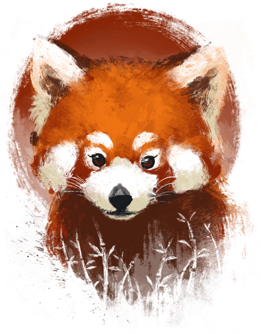 Red panda sunset - Cute Fluffy Animal - Ink Painting by BlancaVidal