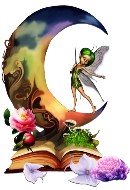 Fairy on the Moon Coming Out of the Book