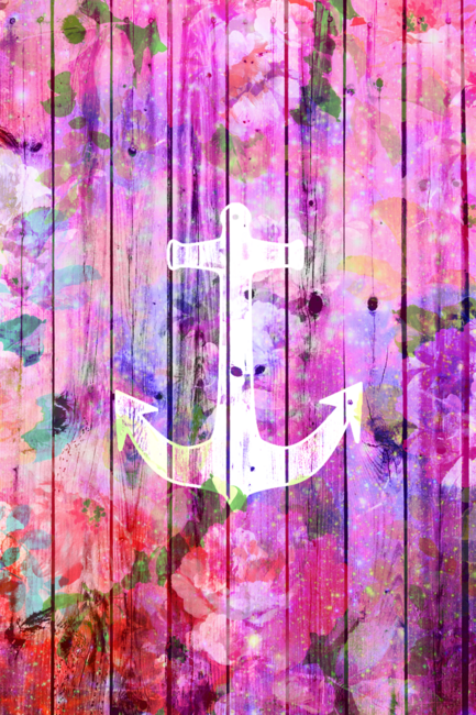 Girly Orchid Floral Nautical Anchor on Nebula