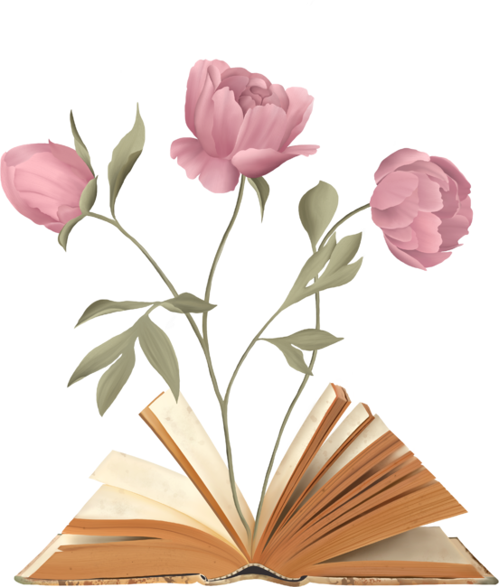 Peonies growing from book