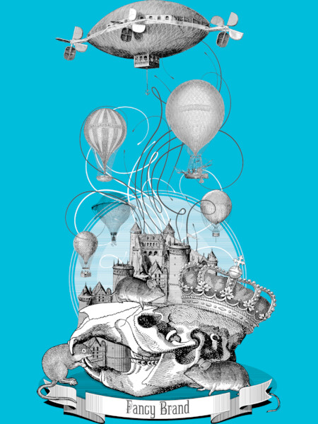 Vintage Collage with King Mouse Skull, Air Baloons fnd Castle by goldengallery