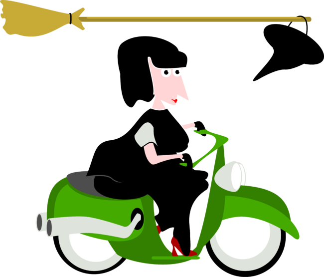 Witch riding a moped