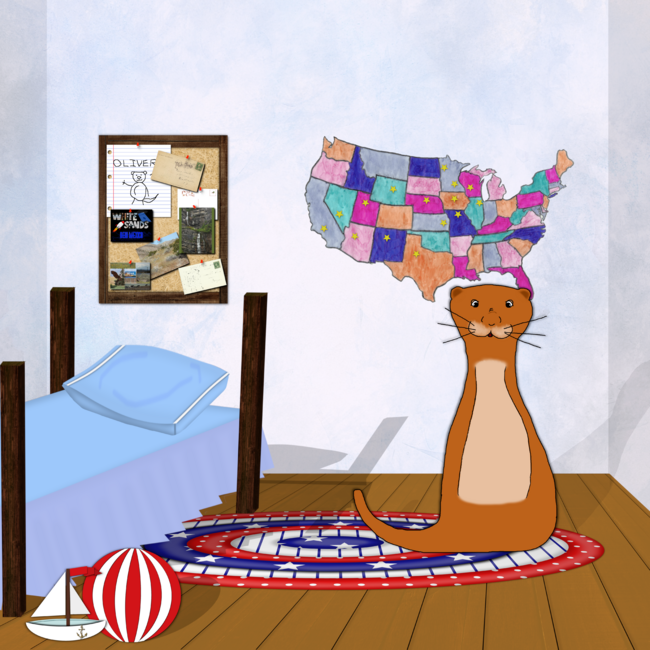 Oliver Loves To Travel - Bedroom, Map, and Postcards