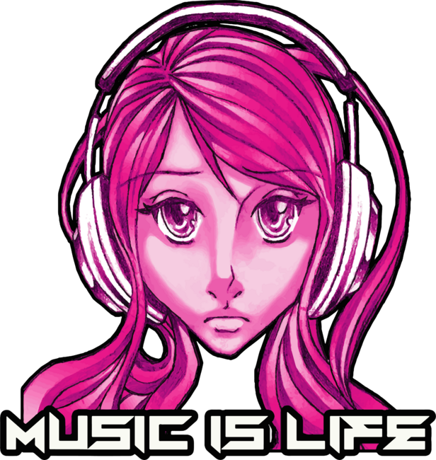 Music is Life Headphones Pink Anime Girl  Design