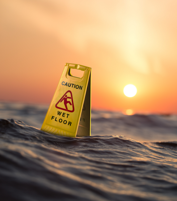 Caution wet floor sign, ocean/sea