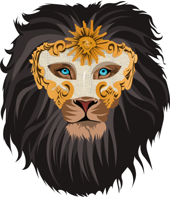 lion royal mask illustration art golden mask black mane