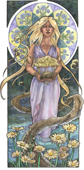 Lady of April Art Nouveau Birthstone Series Daisies and Diamond