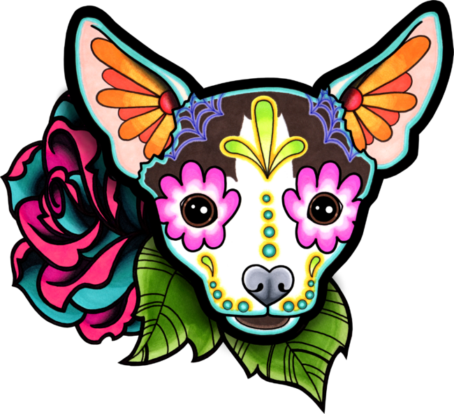 Chihuahua in Moo - Day of the Dead Sugar Skull Dog by prettyinink