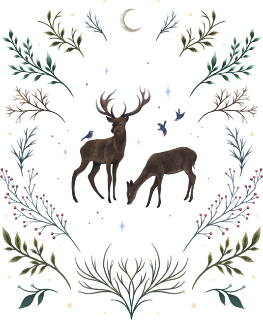 Deers in the Moonlight by EpisodicDrawing