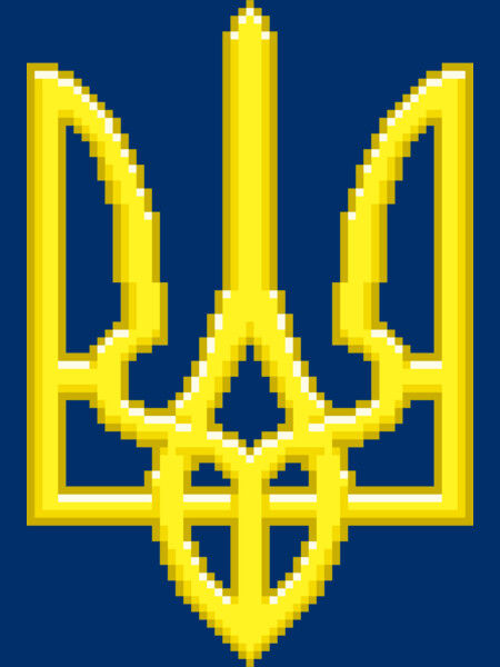 Pixel art golden coat of arms of Ukraine