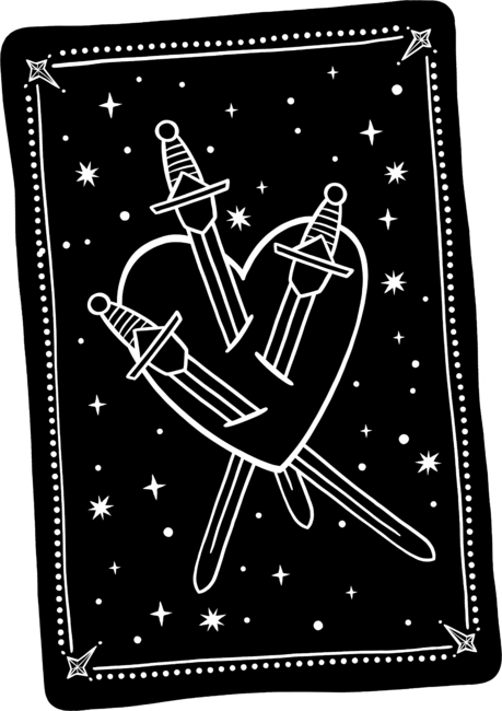 Three of Swords Tarot Black and white Colors