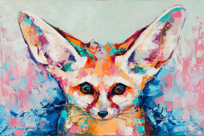 Conceptual abstract painting of a fennec muzzle.
