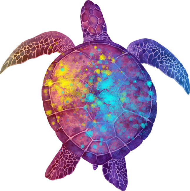 Watercolor Sea Turtle - Colorful Rainbow