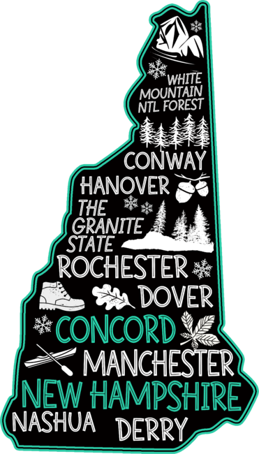 New Hampshire Concord cute map Conway Hanover Rochester Dover Ma by BoogieCreates