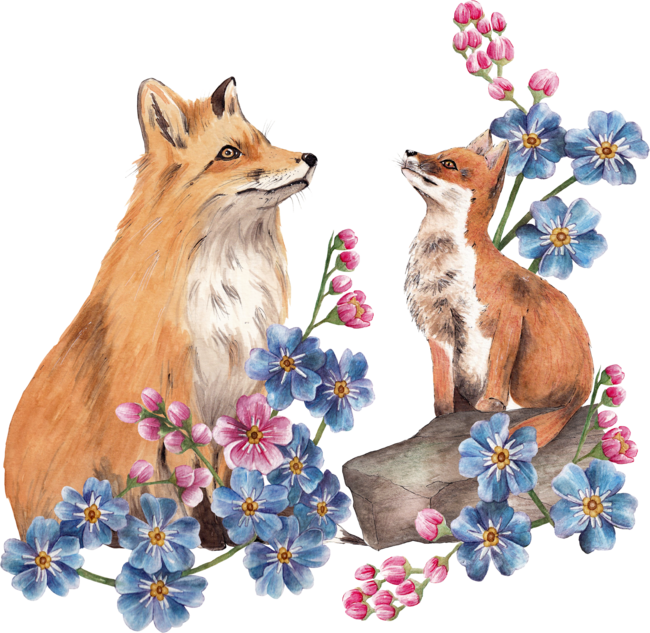 Foxes with flowers