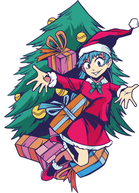 Anime Christmas Sweater- Happy Girl with Santa Hat