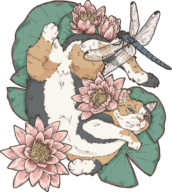 Zen Garden Waterlily Cat by KayIllustrations