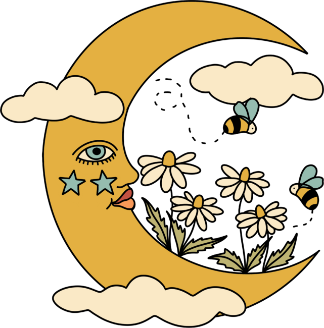Moon Bees Flowers and Clouds by PatriciaTaylor