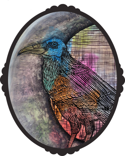 Watercolor Raven Crescent Moon Cameo by MisoKnotty