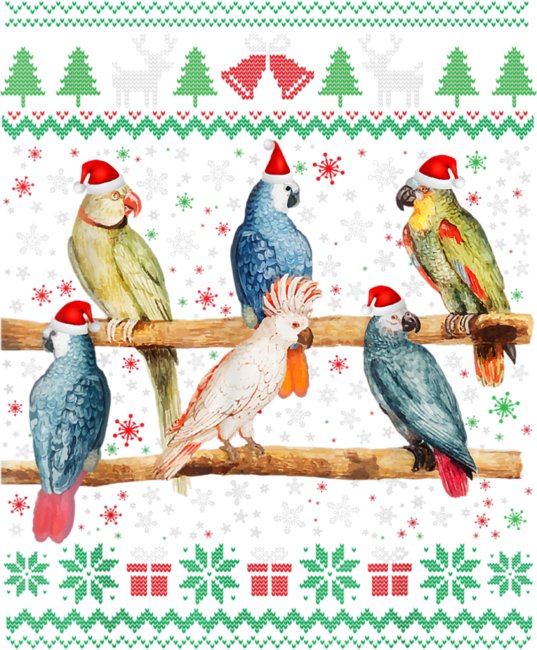 Ugly Sweater Santa Hat Christmas Parrots Lover by HillaryWhite