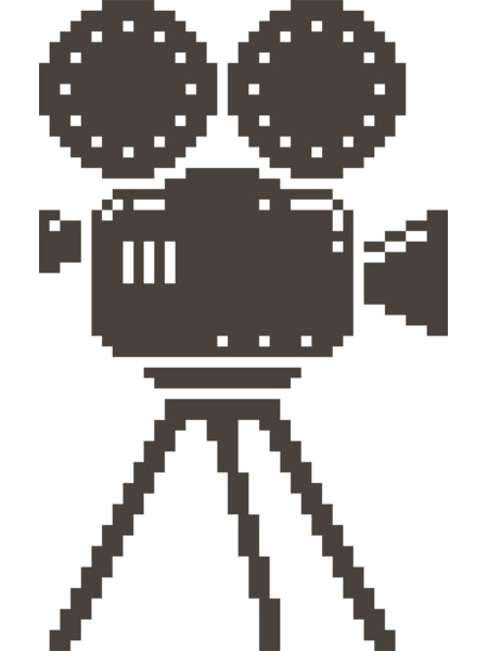 black sign of pixel art retro camcorder with reels